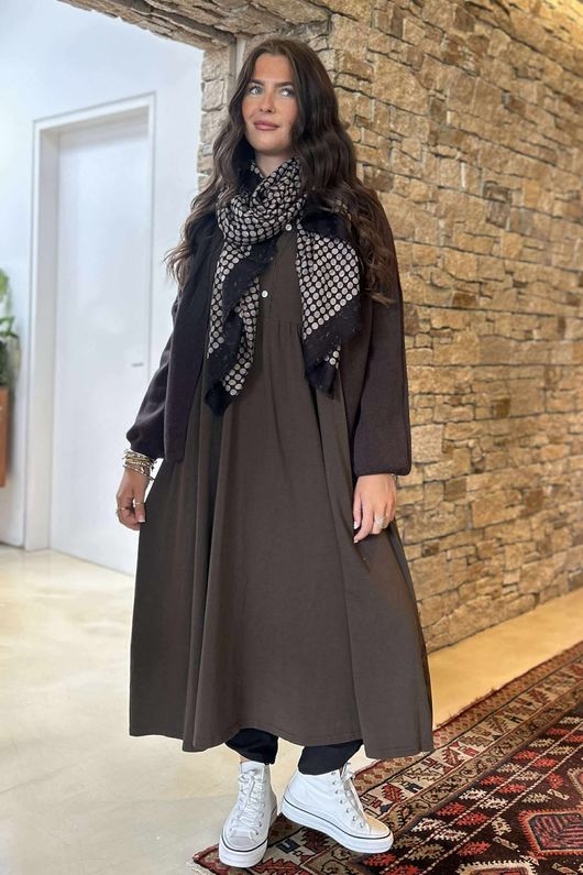 Made in Italy Donegal Cotton Jersey Smock Dress Chocolate